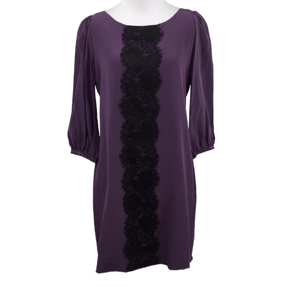 Annie Griffin Dress Womens 2 Purple‎ Blace Lace Silk Long Sleeve 3/4 Sleeve